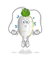 white radish jump rope exercise. character vector