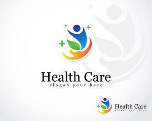 health care logo creative hand and people abstract nature herbal medical icon design vector