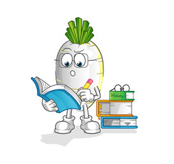 white radish studying mascot. cartoon vector