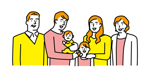 笑顔であつまる三世代家族