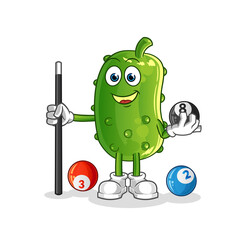 cucumber plays billiard character. cartoon mascot vector