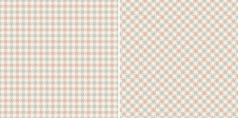 Tweed check pattern in soft cashmere grey, pink, beige. Seamless small tartan check plaid vector illustration set for jacket, coat, dress, other modern spring autumn winter fashion fabric design.