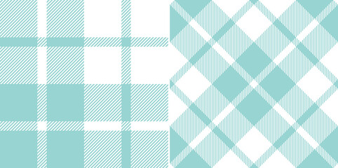 Plaid pattern in pastel cyan for spring summer. Seamless large simple tartan check plaid illustration for tablecloth, oilcloth, picnic blanket, duvet cover, other modern fashion fabric design.