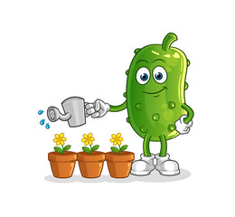 cucumber watering the flowers mascot. cartoon vector