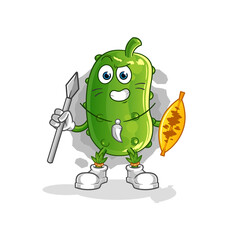 cucumber african tribal fighter mascot. cartoon vector