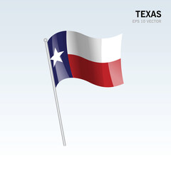 Waving flag of Texas state of United States of America on gray background