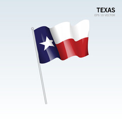 Waving flag of Texas state of United States of America on gray background