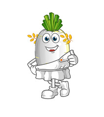 Obraz premium white radish with greek clothing. cartoon mascot vector
