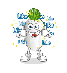 white radish give lots of likes. cartoon vector