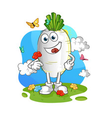 white radish pick flowers in spring. character vector