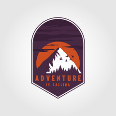 Emblem patch logo illustration of adventure mountain.