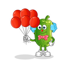 cucumber clown with balloons vector. cartoon character