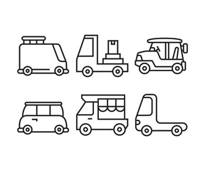 car, vehicle and transportation icons line vector illustration