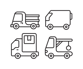 car, vehicle and transportation icons line vector illustration