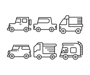 car, vehicle and transportation icons line vector illustration