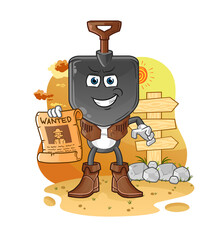 shovel head cartoon cowboy with wanted paper. cartoon vector