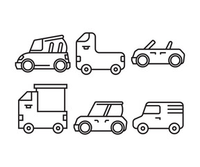 van, lorry truck and car line icons set vector illustration