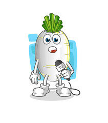 white radish tv reporter cartoon. cartoon mascot vector