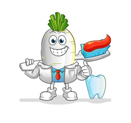 white radish dentist illustration. character vector