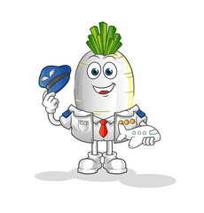 white radish pilot mascot. cartoon vector