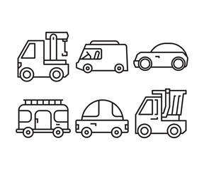 van, lorry truck and car line icons set vector illustration