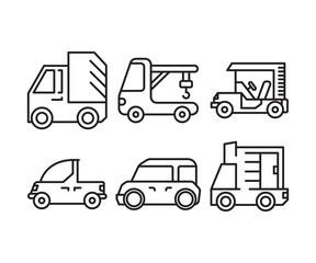 van, lorry truck and car line icons set vector illustration