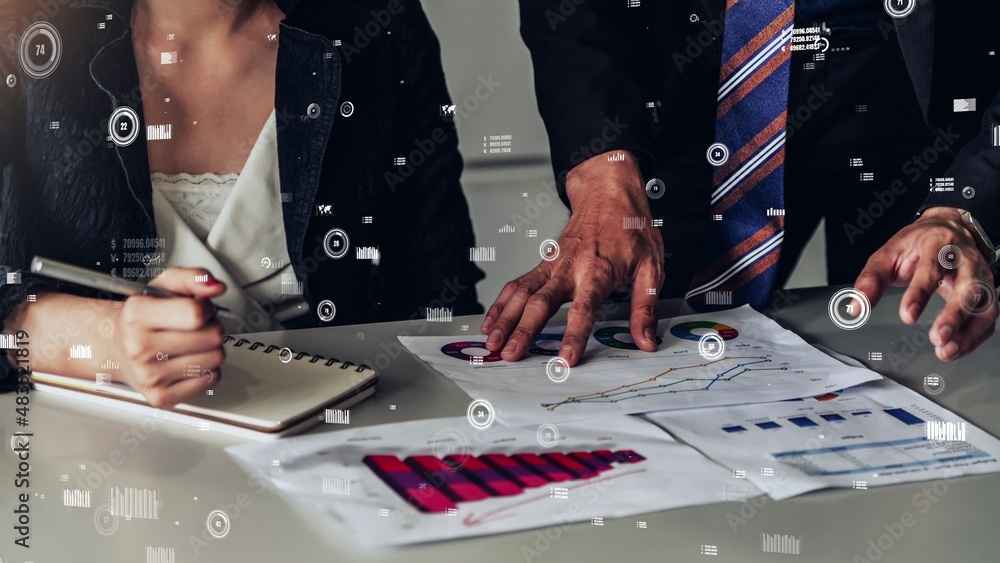 Poster conceptual business dashboard for financial data analysis . 3d render computer graphic .