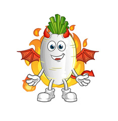 white radish demon with wings character. cartoon mascot vector