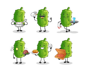 cucumber restaurant group character. cartoon mascot vector