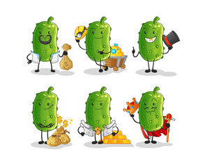 cucumber rich group character. cartoon mascot vector