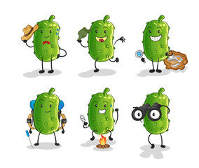 cucumber adventure group character. cartoon mascot vector