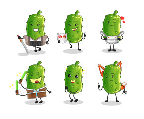 cucumber japanese culture group character. mascot vector