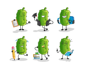 cucumber education set character. cartoon mascot vector