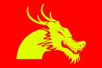 Dragon head yellow isolated on red background ,vector illustration