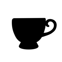 Cup vector stock illustration. Silhouette tea mugs ford laser cutting, shadow, black and white symbol. Isolated on a white background.