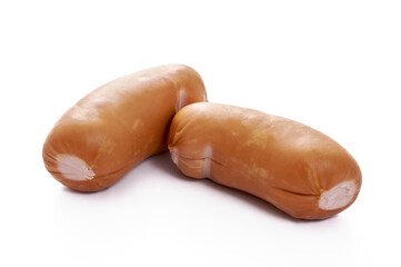 Juicy sausages on a white isolated background