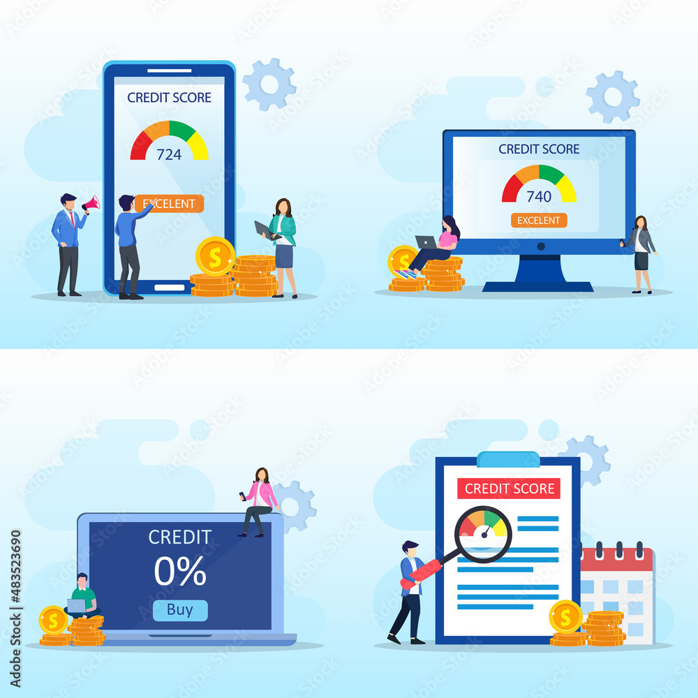 Poster set bundle credit score vector concept. flat vector template style suitable for web landing page.