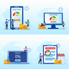 Set bundle Credit score vector concept. Flat vector template Style Suitable for Web Landing Page.