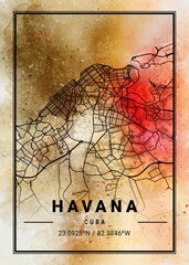 Havana Ara Watercolor Map