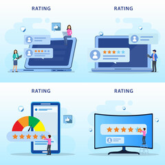 Set bundle application rating concept, technology, Reviews stars with good and bad rate, customer satisfaction, social media, Flat vector template Style Suitable for Web Landing Page, Background.