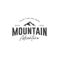 Badge Mountain vintage logo design inspiration, Mountain illustration, outdoor adventure . Vector graphic print for t shirt. - Vector