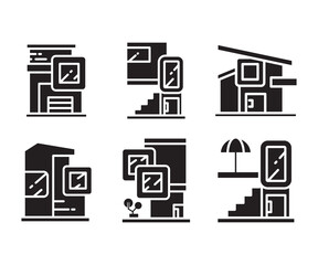 modern home, modern office building , condo and apartment icons set
