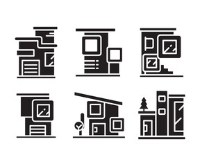 modern style building, house and office building icons set