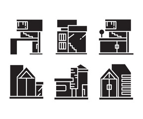 modern style building, house and office building icons set