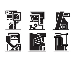 modern building, house, office and condo icons vector set