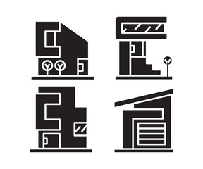 modern building, office, condo, house, modern architecture design icons set