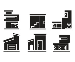 modern building, office, condo, house, modern architecture design icons set