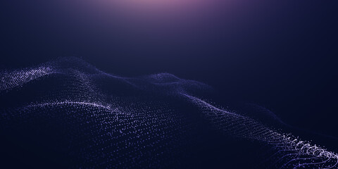Naklejka premium Futuristic point wave particular line background. Abstract flow digital structure data technology background. 3d rendering background. landing page