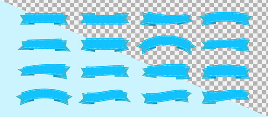 Ribbon banner set. Flat blue ribbon collection.