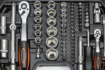 set of tools in a case for repair and construction